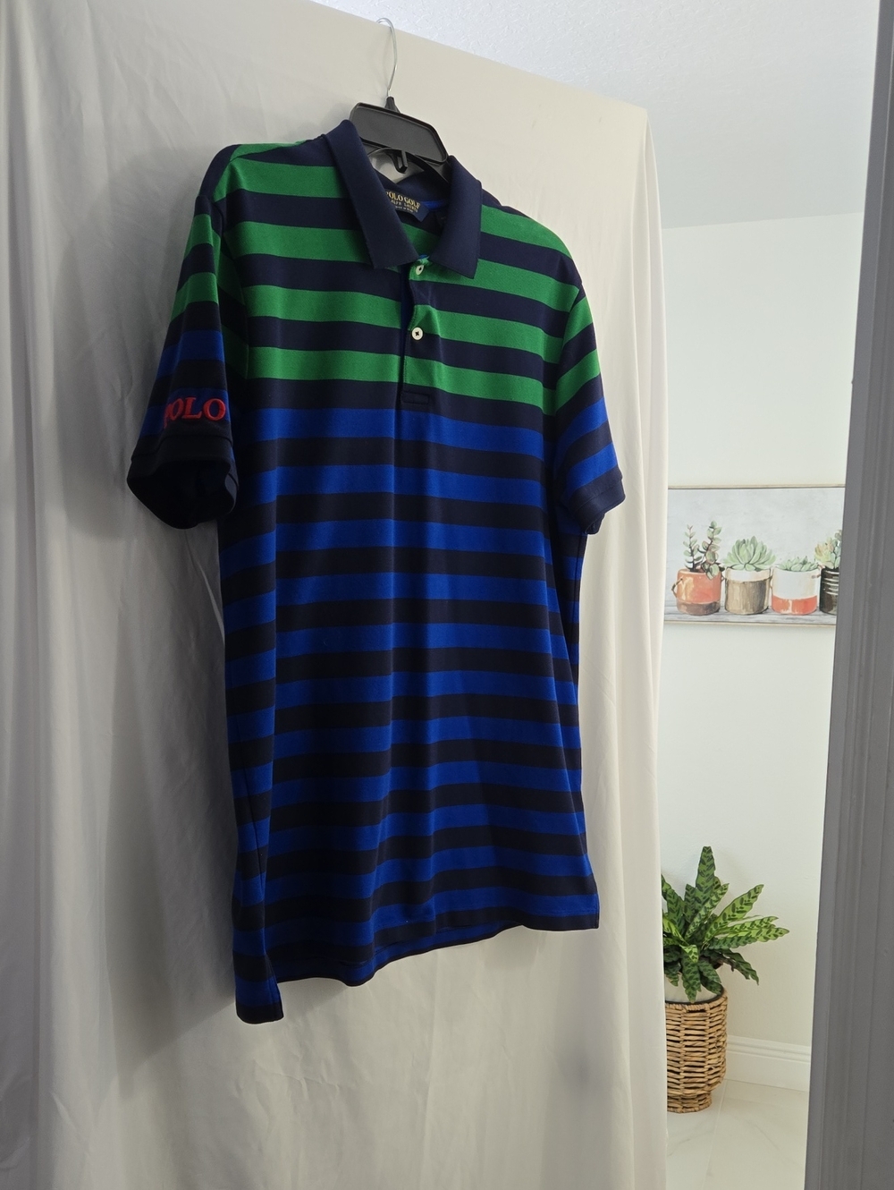 Polo Striped Green & Navy Blue Polo Shirt Sunningdale Senior 2015 Tournment